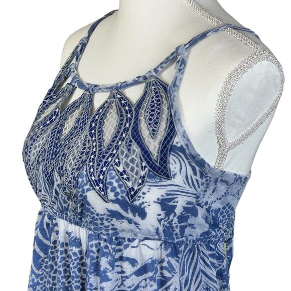 Miss Me Top Women Size Small Blue Burnout Gausy Embroidered Sheer Costal Blouse - Picture 7 of 13